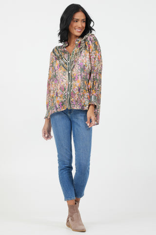 Celeste Print Frill Detail Shirt Army Flower