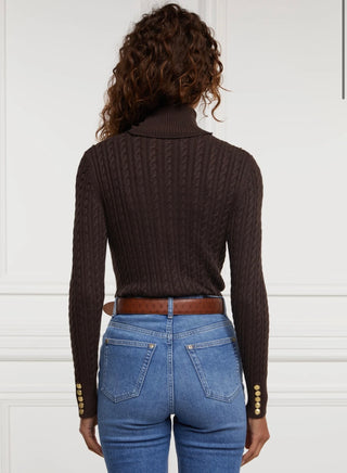 Seattle Roll Neck Cable Knit in Chocolate