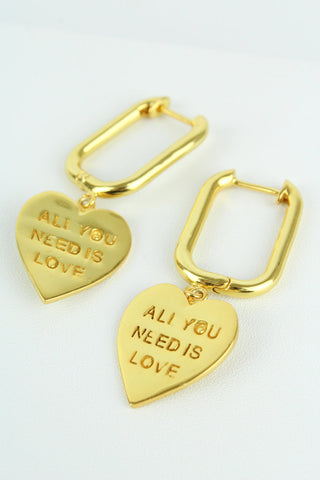 All you need is Love Heart Charm Hoops