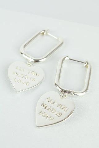 All you need is Love Heart Charm Hoops