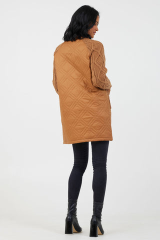 Tabitha Quilted Knitted Sleeve Long Jacket