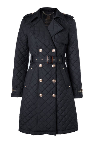 Enstone Quilted Trench Coat in Black Gold