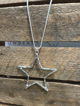 Large Silver Plated Star Pendant Necklace