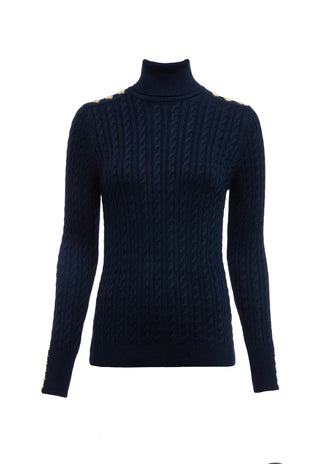 Seattle Roll Neck Cable Knit Ink Navy