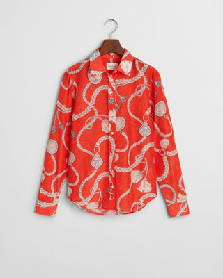 Regular Sailing Print Cotton Silk Shirt Orange Red