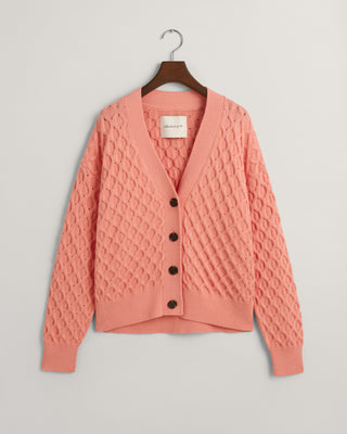 Textured Knit Cardigan in Peachy Pink