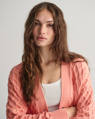 Textured Knit Cardigan in Peachy Pink
