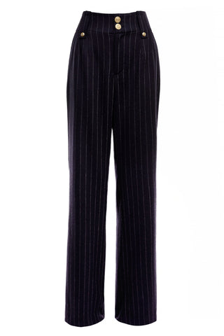 High Waisted Straight Trouser Navy Chalk Pinstripe