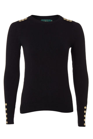 Buttoned Knit Crew Neck Black