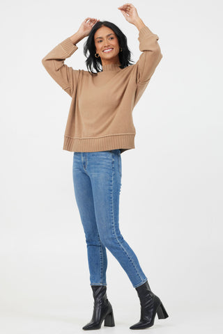 Florenza Turtle Neck Rib Detail Knit Sweater