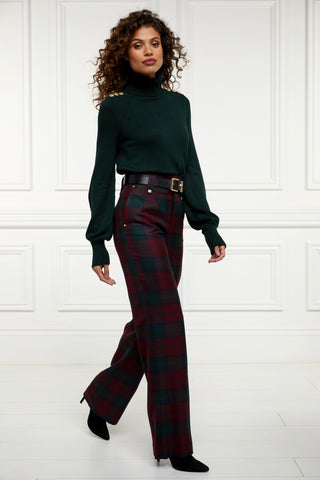 High Waisted Straight Trouser Mulberry Tartan