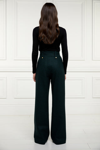 High Waisted Straight Trouser Emerald Houndstooth