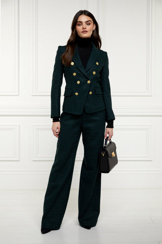 High Waisted Straight Trouser Emerald Houndstooth