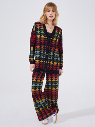 Marley Cotton Wool Blend Jacquard V-Neck cardigan in Multi