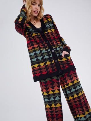 Marley Cotton Wool Blend Jacquard V-Neck cardigan in Multi