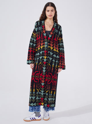 Marley Cotton Wool Blend Jacquard Maxi Cardigan in Multi