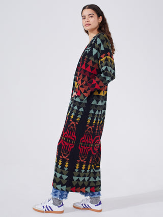 Marley Cotton Wool Blend Jacquard Maxi Cardigan in Multi