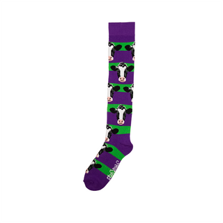 Royal Purple & Green Cow Welly Socks