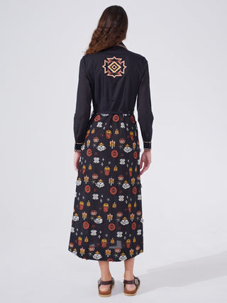 Embroidered Cotton Day Shirt Dress in Esmeralda Black Multi