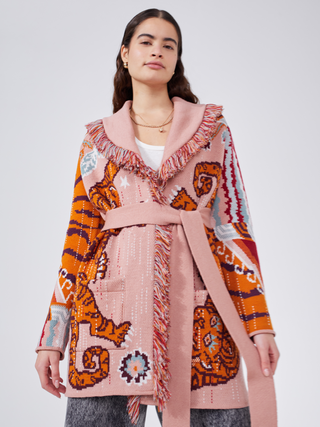 Tibetan Tiger Short Cardigan in Pink