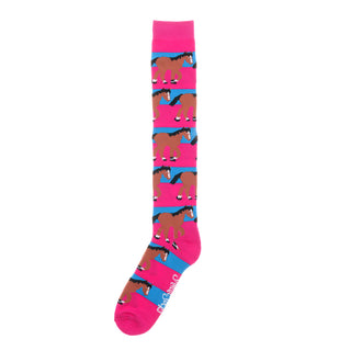 Hot Pink & Blue Horse Welly Socks