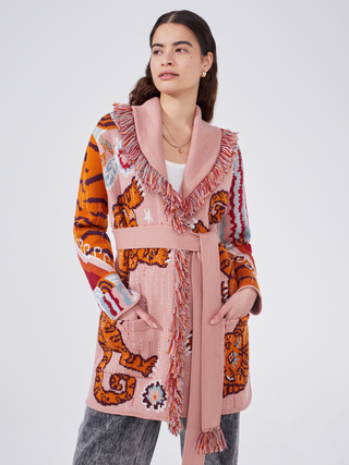 Tibetan Tiger Short Cardigan in Pink