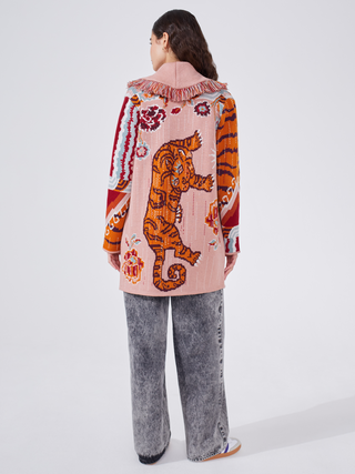 Tibetan Tiger Short Cardigan in Pink