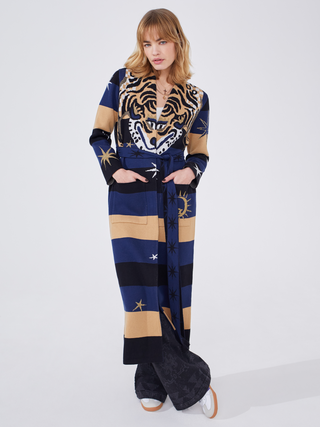 Tiger Stripe Cotton Jacquard Duster in Navy