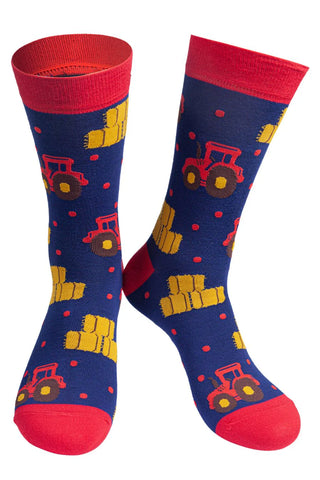 Men's Bamboo Socks - Blue/Red, Tractor