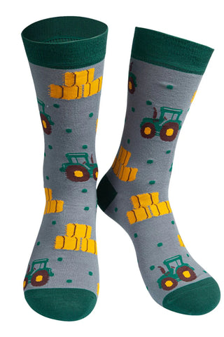 Men's Bamboo Socks - Grey/Green, Tractor