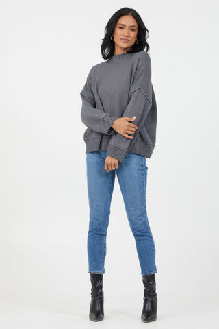 Florenza Turtle Neck Rib Detail Knit Sweater