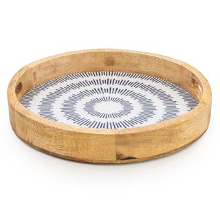 Handcrafted Harbour Round Wooden Tray Blue Dashes