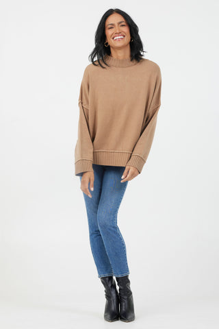 Florenza Turtle Neck Rib Detail Knit Sweater