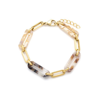 Resin paperclip links bracelet in gold & multi