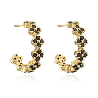 Crystal flower hoop earring in gold & black