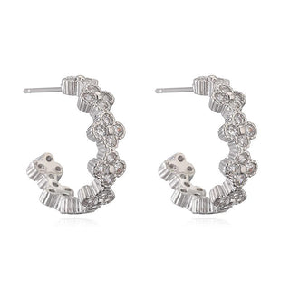 Crystal flower hoop earring in silver & clear