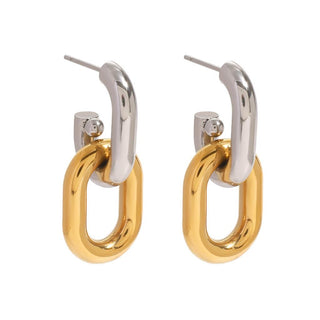 Linked oval earring in two tone