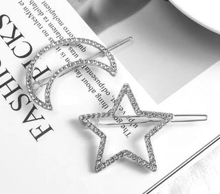 Star & moon silhouette hair clip set in silver