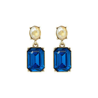 Oval twin gem post earring azure blue & amber