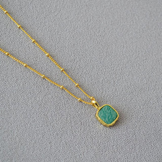 Natural stone pendant necklace in aventurine & gold