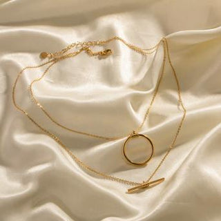 Two tier circle and bar necklace in gold