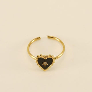 Adjustable heart ring in black