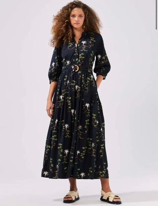 Birds of Utopia Black Embroidered Raglan Sleeve Maxi Dress