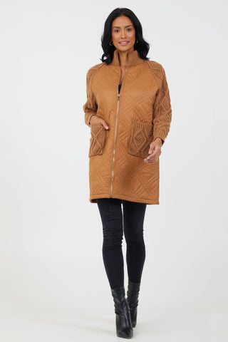 Tabitha Quilted Knitted Sleeve Long Jacket