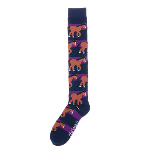 Horse Welly Socks Navy & Royal Purple