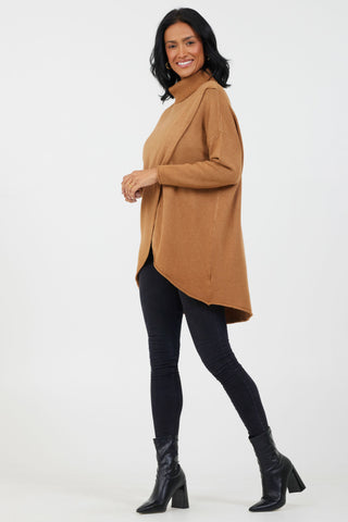 Tiana Cross Front Cowl Neck Long Knit