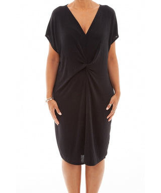 Pin Lurex Knot Front Dress With Grown On Sleeve