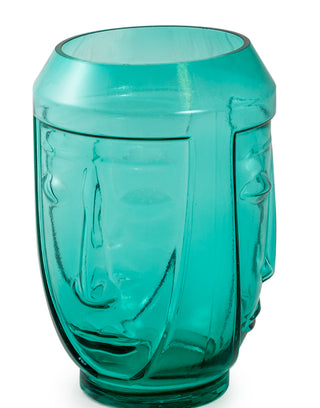 Teal Glass Deco Face Vase