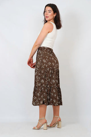 Khaki Animal and Floral Print Tiered Skirt