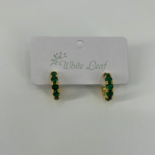 Mini green Cubic Zirconia hoops in gold